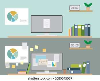 Interior workspace and office modern design in get on and get off work concept