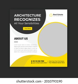 Interior-exterior design service social media post template.  interior design web banner.