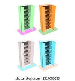 The interiors of flat compositions with comfortable furniture. Collection of cabinets of different colors.
