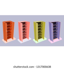 The interiors of flat compositions with comfortable furniture. Collection of cabinets of different colors.