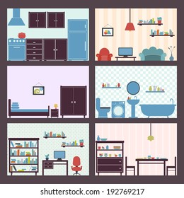 Interiors flat decorative icons set of furniture elements isolated vector illustration