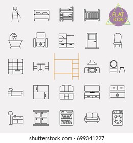 interiors furniture line icon set