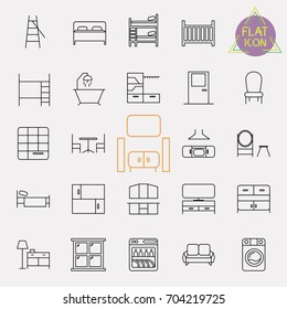 interiors furniture line icon set