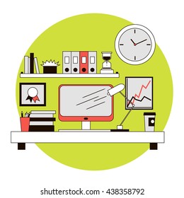 Interiors, room, workplace, design, vector