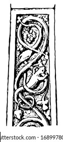 Interlace pattern from a Celtic cross at Ruthwell, vintage engraving.