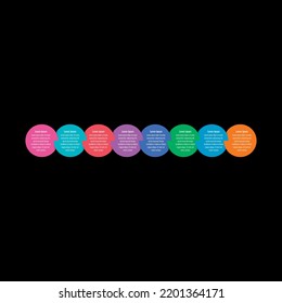 interlaced colorful circles infographic template. eight step informational template. business, annual report, magazine, web, internet infographic template