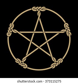 Interlaced Five Point Star. Ocher on black background
