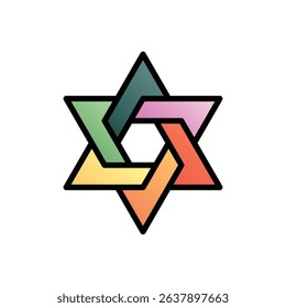 Interlaced hexagram. Editable vector icon, coloured with outlined stroke.