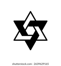 Interlaced hexagram. Outlined stroke vector icon with black-filled details.