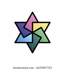 Interlaced hexagram variation. Editable vector icon, coloured with outlined stroke.