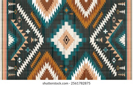 Interlaced Horizon Gem Southwestern Rug Navajo seamless pattern.  ornament. Ethnic decor style. Boho geometric ornament. Vector seamless pattern. Mexican blanket, rug. Woven carpet illustration cover