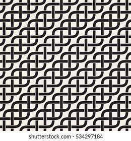 Interlaced Lines Celtic Ethnic Ornament. Abstract Geometric Background Design. Vector Seamless Black and White Pattern