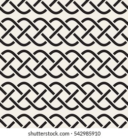 Interlaced Lines Celtic Ethnic Ornament. Abstract Geometric Background Design. Vector Seamless Black and White Pattern