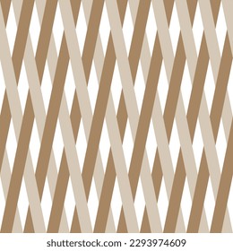 Interlaced oblique stripes, similar to the texture of woven rattan. Seamless vector illustration. Natural brown background for craft and creativity. Random weaving style.