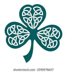 Interlaced Stylized Celtic Symbol of Luck. Celtic style clover leaf. Good luck symbol. Stylized сlover with three leaves and heart shapes.