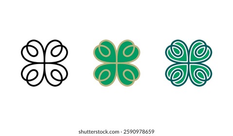 Interlaced Stylized Celtic Symbol of Luck. Celtic style clover leaf. Good luck symbol. Stylized сlover with three leaves and heart shapes.