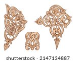 Interlacing abstract ornament in the medieval, romanesque style. Element for design. Vector illustration. Isolated on white background.