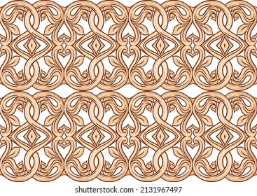 Interlacing abstract ornament in the medieval, romanesque style. Seamless pattern, background. Vector illustration.