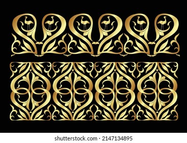 Abstrakte Ornamente im mittelalterlichen, romanischen Stil. Element für Design. In Gold und Schwarz, Vektorgrafik. Einzeln auf weißem Hintergrund.