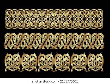 Interlacing abstract ornament in the medieval, romanesque style. Element for design. In gold and black vector illustration. Isolated on white background.