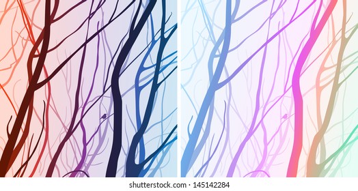interlacing branches, dark and light versions, bright colors, vector illustration