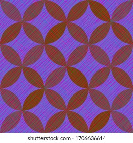 El entrelazado de las partes es un patrón de vector sin fisuras. Testimonio púrpura de flores de guatrefoil, adorno interminable. Elementos de círculo que repiten impresión de tejido. Motivos de mosaico geométrico.