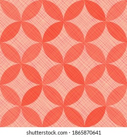 Interlacing circles parts arabic seamless vector pattern. Guatrefoil flower red diamond lattice endless ornament. Circle elements repeating textile print. Geometric mosaic motifs.