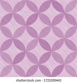 Interlacing circles parts cheerful seamless vector pattern. Guatrefoil flower purple tessellation endless ornament. Circle elements repeating textile print. Geometric mosaic motifs.