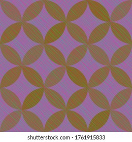 Interlacing circles parts creative seamless vector pattern. Guatrefoil flower purple tessellation endless ornament. Circle elements repeating textile print. Geometric tile motifs.