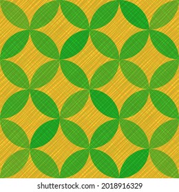 Interlacing circles parts elegant seamless vector pattern. Guatrefoil flower green medieval endless ornament. Circle elements repeating fabric print. Geometric tile motifs.