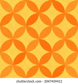 Interlacing circles parts elegant seamless vector pattern. Guatrefoil flower orange gothic endless ornament. Circle elements repeating textile print. Geometric mosaic motifs.