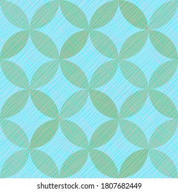 Interlacing circles parts retro seamless vector pattern. Guatrefoil flower blue tessellation endless ornament. Circle elements repeating fabric print. Geometric mosaic motifs.