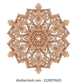 Interlacing circular abstract ornament in the medieval, romanesque style. Mandala. Element for design.