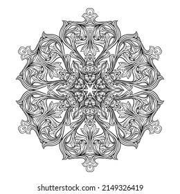 El interlindante ornamento abstracto circular de estilo medieval románico. Mandala. Elemento para el diseño. Ilustración del vector de dibujo manual de contorno.