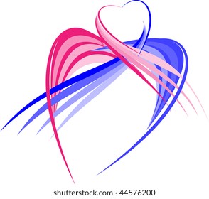Interlacing of hearts from curls on a white background
