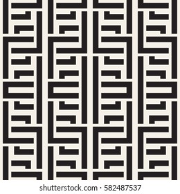 Interlacing Lines Maze Lattice. Ethnic Monochrome Texture. Abstract Geometric Background Design. Vector Seamless Black and White Pattern.