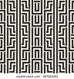 Interlacing Lines Maze Lattice. Ethnic Monochrome Texture. Abstract Geometric Background Design. Vector Seamless Black and White Pattern.