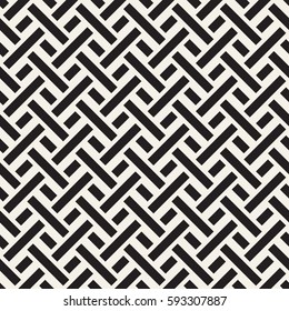 Interlacing Lines Maze Lattice. Ethnic Monochrome Texture. Abstract Geometric Background Design. Vector Seamless Black and White Pattern.