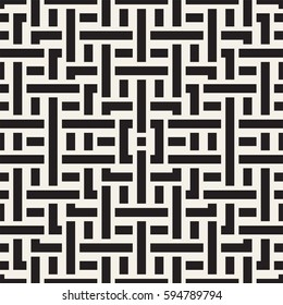 Interlacing Lines Maze Lattice. Ethnic Monochrome Texture. Abstract Geometric Background Design. Vector Seamless Black and White Pattern.
