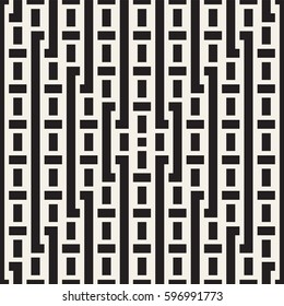 Interlacing Lines Maze Lattice. Ethnic Monochrome Texture. Abstract Geometric Background Design. Vector Seamless Black and White Pattern.