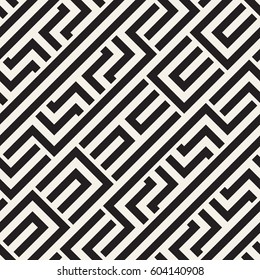 Interlacing Lines Maze Lattice. Ethnic Monochrome Texture. Abstract Geometric Background Design. Vector Seamless Black and White Pattern.