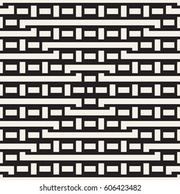 Interlacing Lines Maze Lattice. Ethnic Monochrome Texture. Abstract Geometric Background Design. Vector Seamless Black and White Pattern.