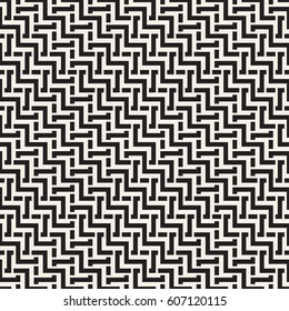 Interlacing Lines Maze Lattice. Ethnic Monochrome Texture. Vector Seamless Black and White Pattern