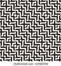 Interlacing Lines Maze Lattice. Ethnic Monochrome Texture. Vector Seamless Black and White Pattern