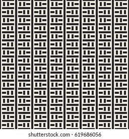 Interlacing Lines Maze Lattice. Ethnic Monochrome Texture. Vector Seamless Black and White Pattern
