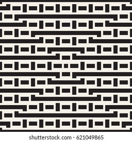 Interlacing Lines Maze Lattice. Ethnic Monochrome Texture. Vector Seamless Black and White Pattern