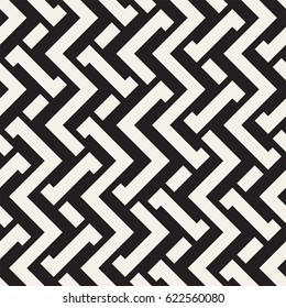 Interlacing Lines Maze Lattice. Ethnic Monochrome Texture. Abstract Geometric Background Design. Vector Seamless Black and White Pattern.