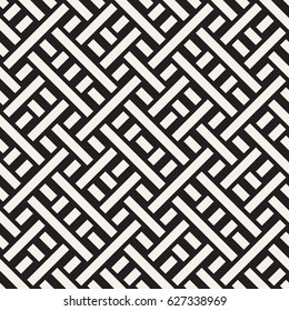 Interlacing Lines Maze Lattice. Ethnic Monochrome Texture. Abstract Geometric Background Design. Vector Seamless Black and White Pattern.