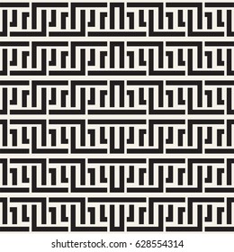 Interlacing Lines Maze Lattice. Ethnic Monochrome Texture. Abstract Geometric Background Design. Vector Seamless Black and White Pattern.