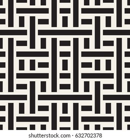 Interlacing Lines Maze Lattice. Ethnic Monochrome Texture. Abstract Geometric Background Design. Vector Seamless Black and White Pattern.